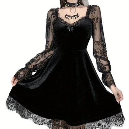 Lady Dark Elf Costume Gothic Style Lace Dress Vintage Fashion Black and Red S-M-L