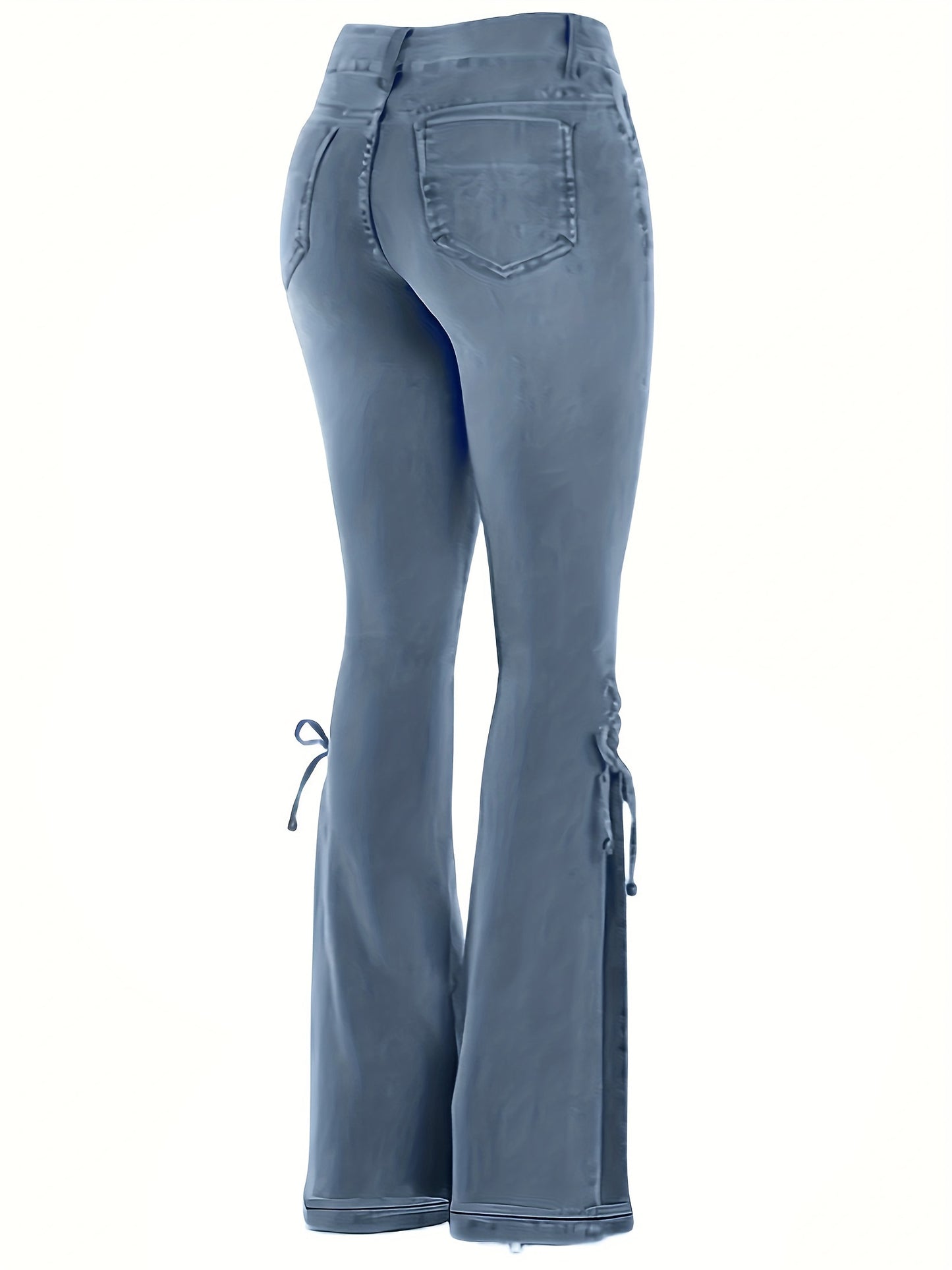 Plus Size Flared Leg Jeans - Elegant, High Stretch, Washed, Button Fly, Lace Up, Comfortable, Fashionable, and Versatile Denim Pants for Women