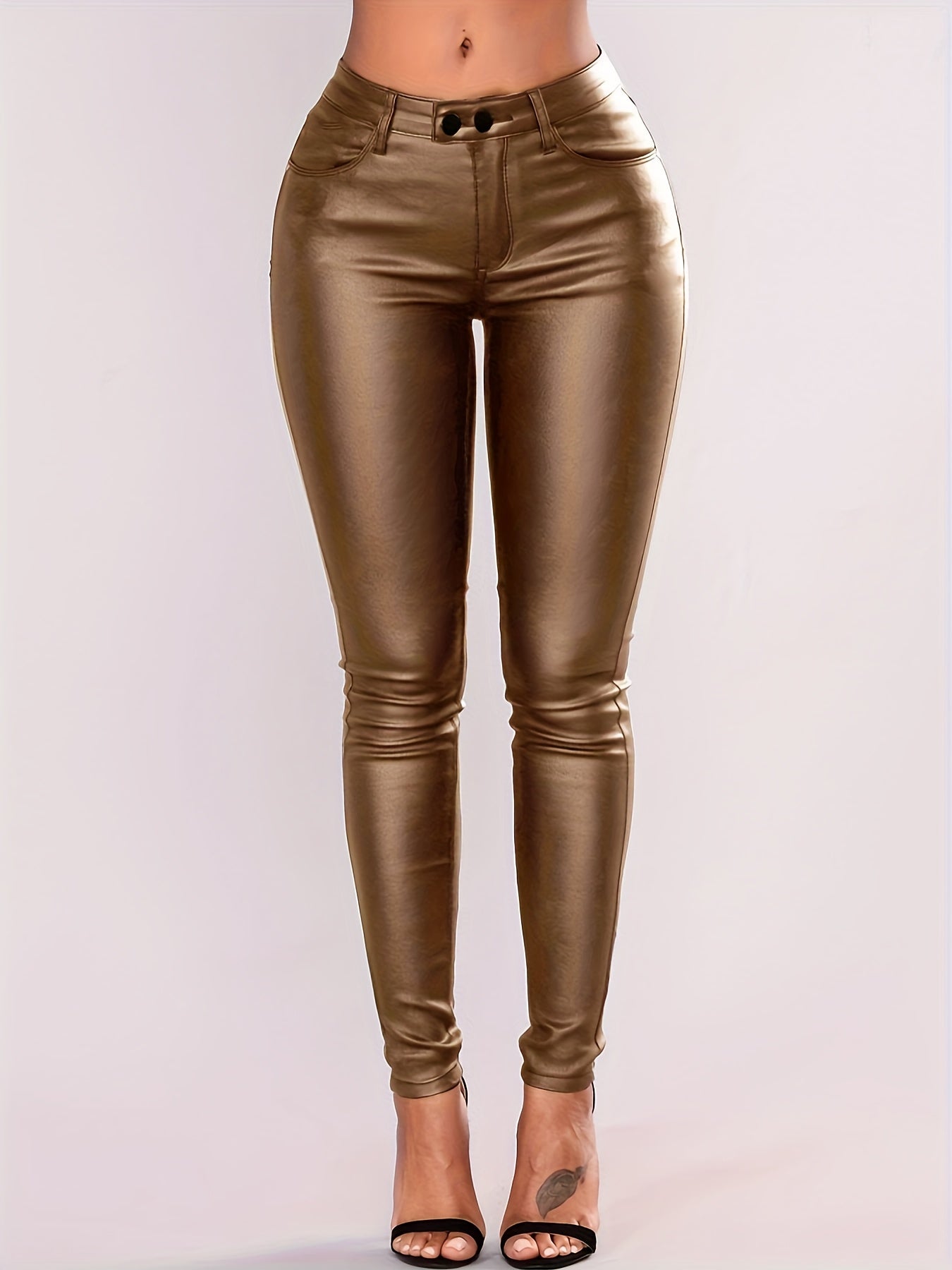 Skinny Fit Plain PU Leather Jeans - LuxyXO