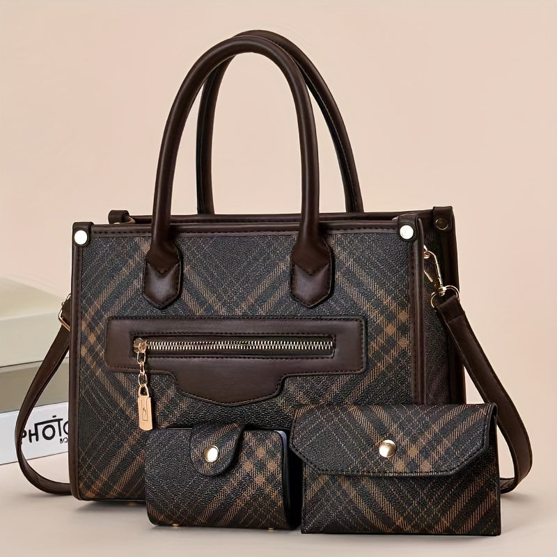 Chic Colorblock Women's Bag Set - Fashionable Tote, Shoulder & Crossbody Bags with Clutch Purse