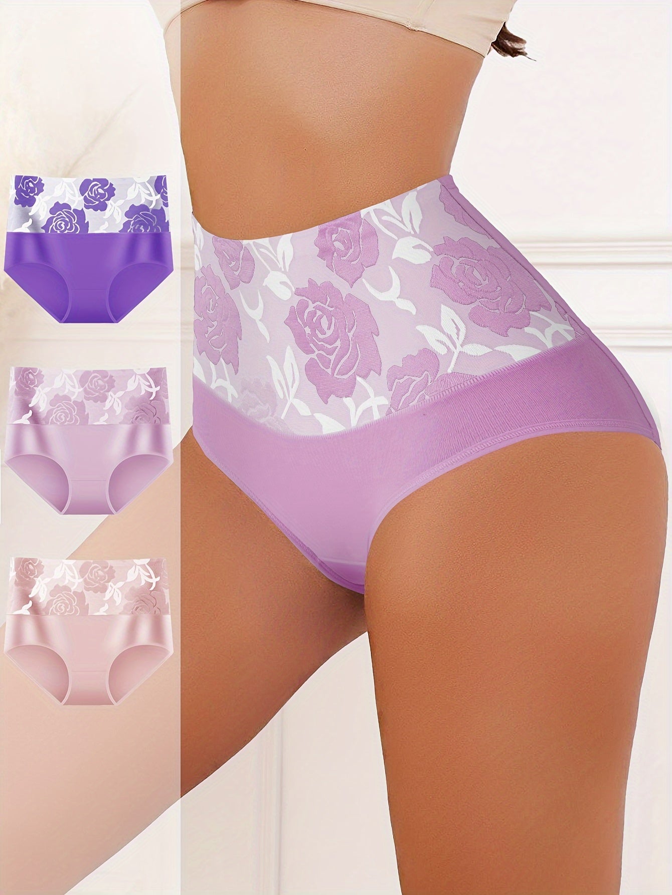 Floral High Waist Briefs - Elegant & Comfy 3pcs - LuxyXO