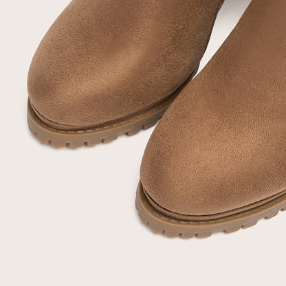 Botines elegantes de punta puntiaguda: tacón grueso, plataforma, cremallera lateral y punta redonda