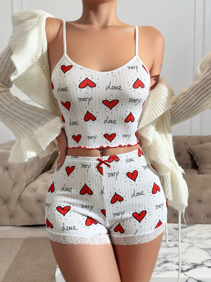 Cozy Heart Print Pajama Set for Women - LuxyXO