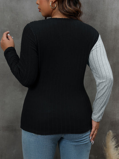 Plus Size Colorblock Ribbed Top