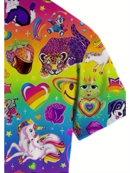 Vibrant Cartoon Print Scrub Top - Soft, Breathable, and Comfortable Healthcare Uniform for Women - Perfect for Pediatricians, Dentists, and Medical Professionals Working with Children