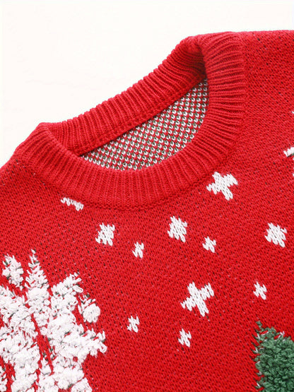 Cozy Christmas Pattern Crew Neck Sweater - Soft, Casual, Long Sleeve, Warm, Fall & Winter Essential - Women's Comfortable Clothing for Holiday Season