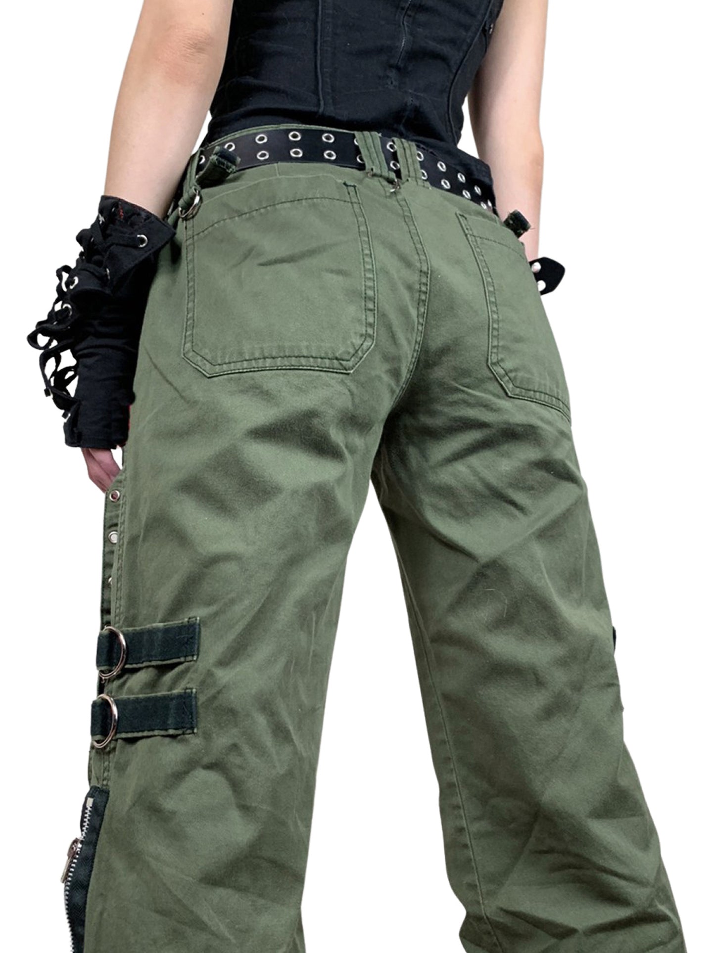 Women Juniors Cargo Pants Punk Low-Waist Zipper Fly Casual Pants with Pockets for Teen Girls