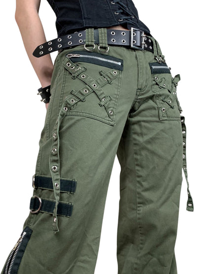 Women Juniors Cargo Pants Punk Low-Waist Zipper Fly Casual Pants with Pockets for Teen Girls