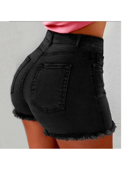 Women'S Denim Shorts Fringed Torn High Waist Jeans Hot Pants