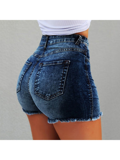 Women'S Denim Shorts Fringed Torn High Waist Jeans Hot Pants