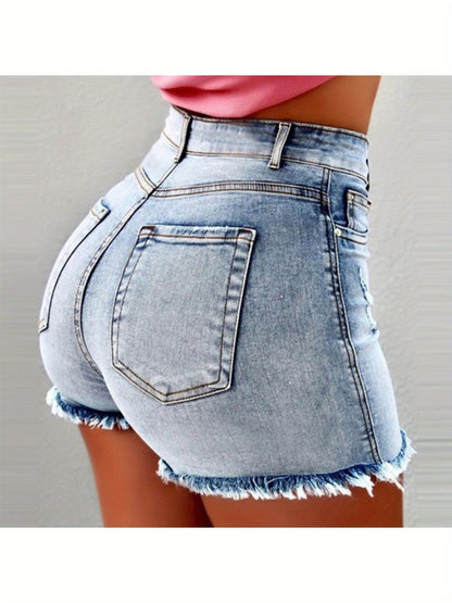 Women'S Denim Shorts Fringed Torn High Waist Jeans Hot Pants