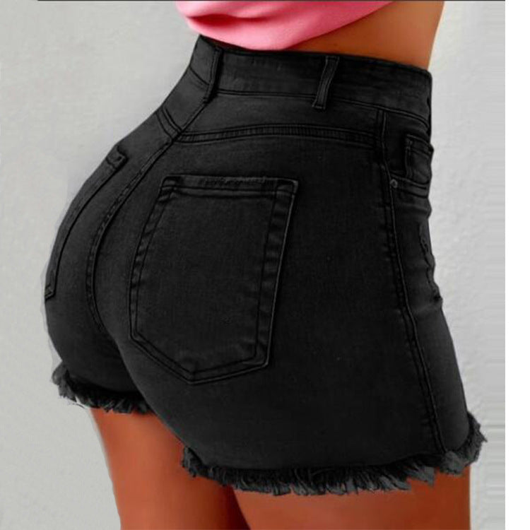 Women'S Denim Shorts Fringed Torn High Waist Jeans Hot Pants