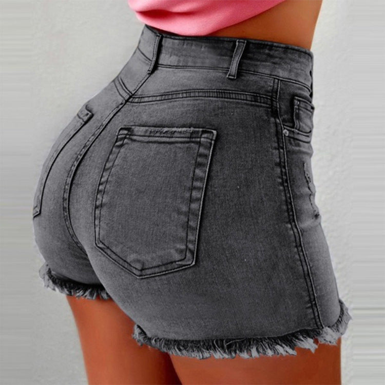 Women'S Denim Shorts Fringed Torn High Waist Jeans Hot Pants