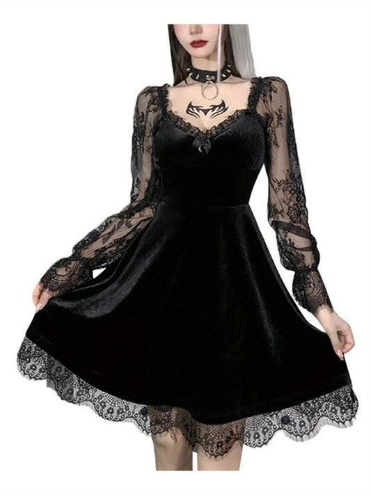 Lady Dark Elf Costume Gothic Style Lace Dress Vintage Fashion Black and Red S-M-L