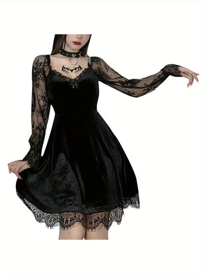 Lady Dark Elf Costume Gothic Style Lace Dress Vintage Fashion Black and Red S-M-L