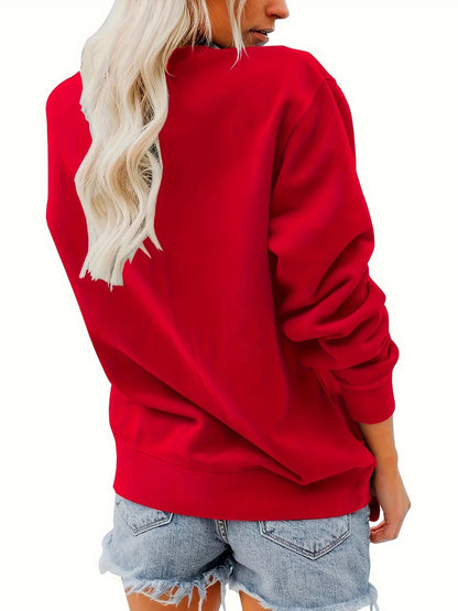 Cozy Women's Crew Neck Letter Print Sweatshirt for Fall & Spring, Casual Fashion Clothing