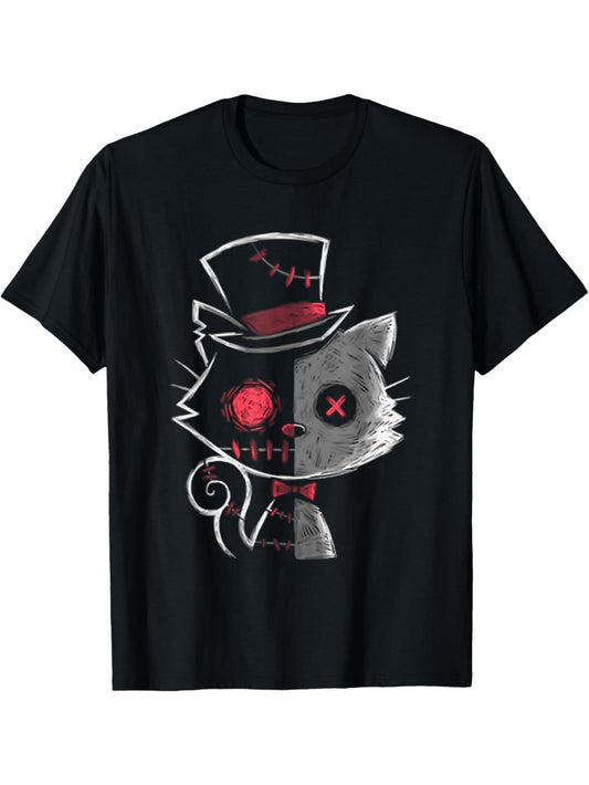 Women's Goth Summer Graphic Harajuku Gothic Creepy Cat T-Shirt