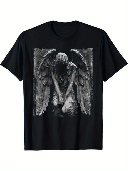 Camiseta gótica de terror gótico con estatua de ángel caído, arte oscuro, demonio oculto