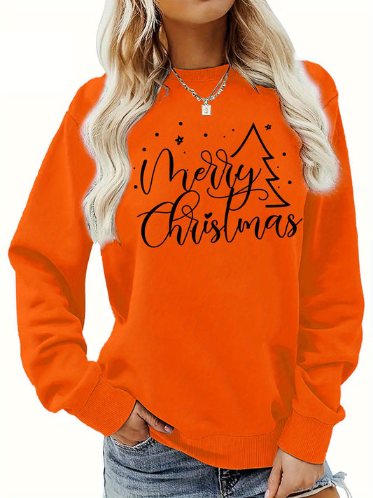 Festive Holiday Cheer Print Pullover Sweatshirt - Women's Casual Long Sleeve Crew Neck Sweatshirt for Fall and Winter - Cozy, Soft, and Comfortable Fashion Sweatshirts