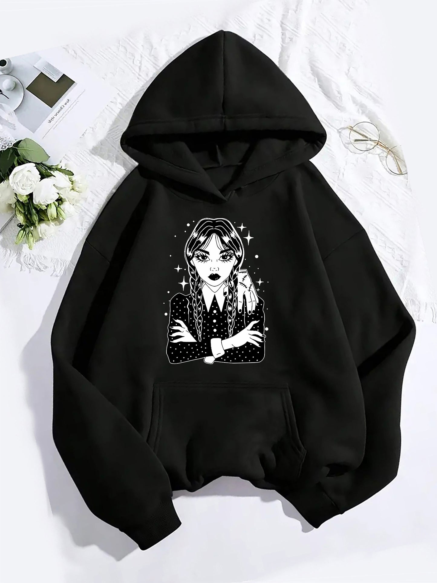 Sudadera con capucha para mujer de inspiración gótica con bolsillo tipo canguro: sudadera informal de manga larga para otoño/invierno