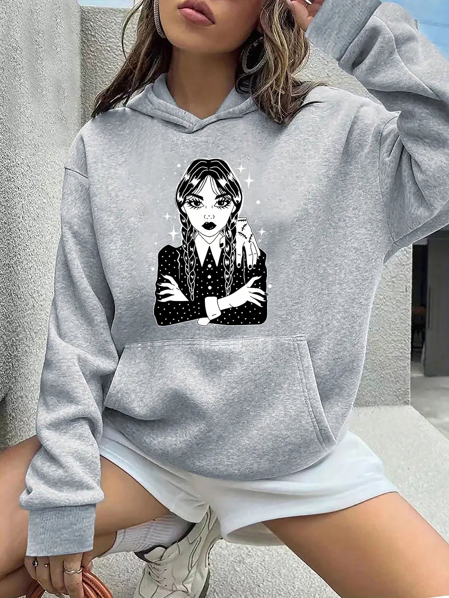 Sudadera con capucha para mujer de inspiración gótica con bolsillo tipo canguro: sudadera informal de manga larga para otoño/invierno