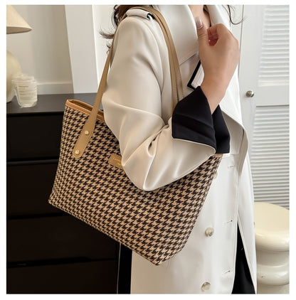 Chic Houndstooth Tote Bag for Women - Spacious & Stylish Shoulder Handbag