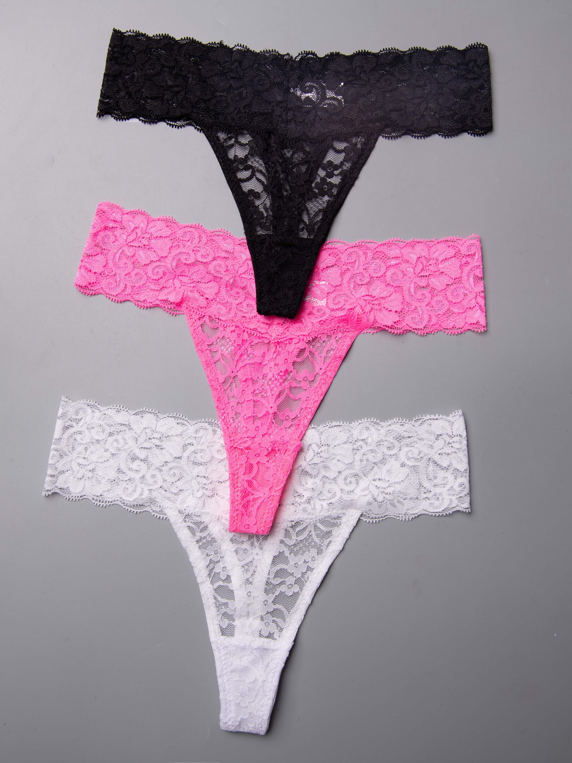 Sexy Low Waist Floral Lace Thongs - 3 Pcs Set - LuxyXO