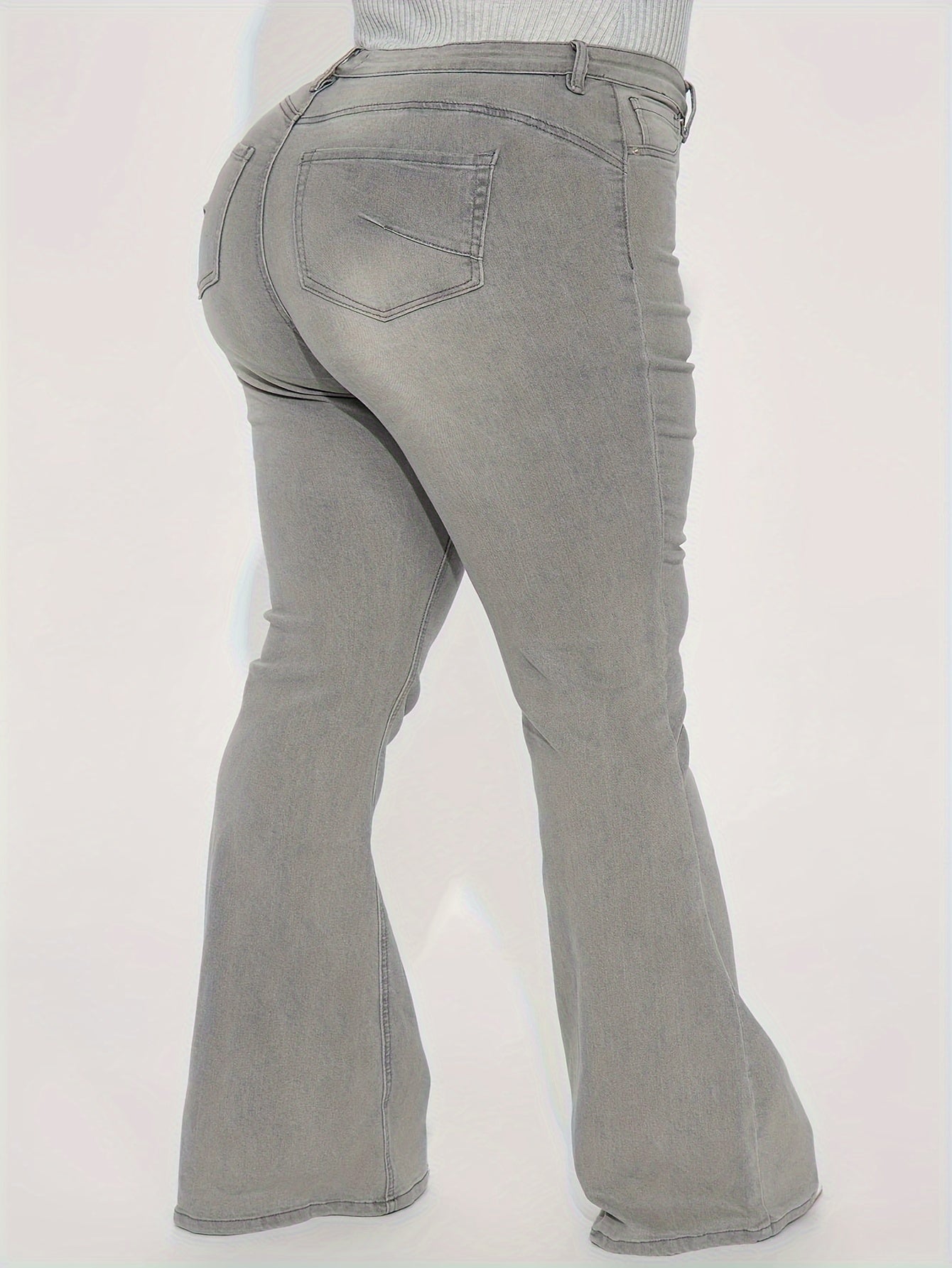 Stylish Washed Grey Flare Leg Denim Jeans - LuxyXO