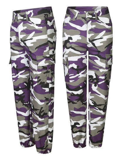 Length Mid-Waist Camo Cargo Pants - Zipper Fly