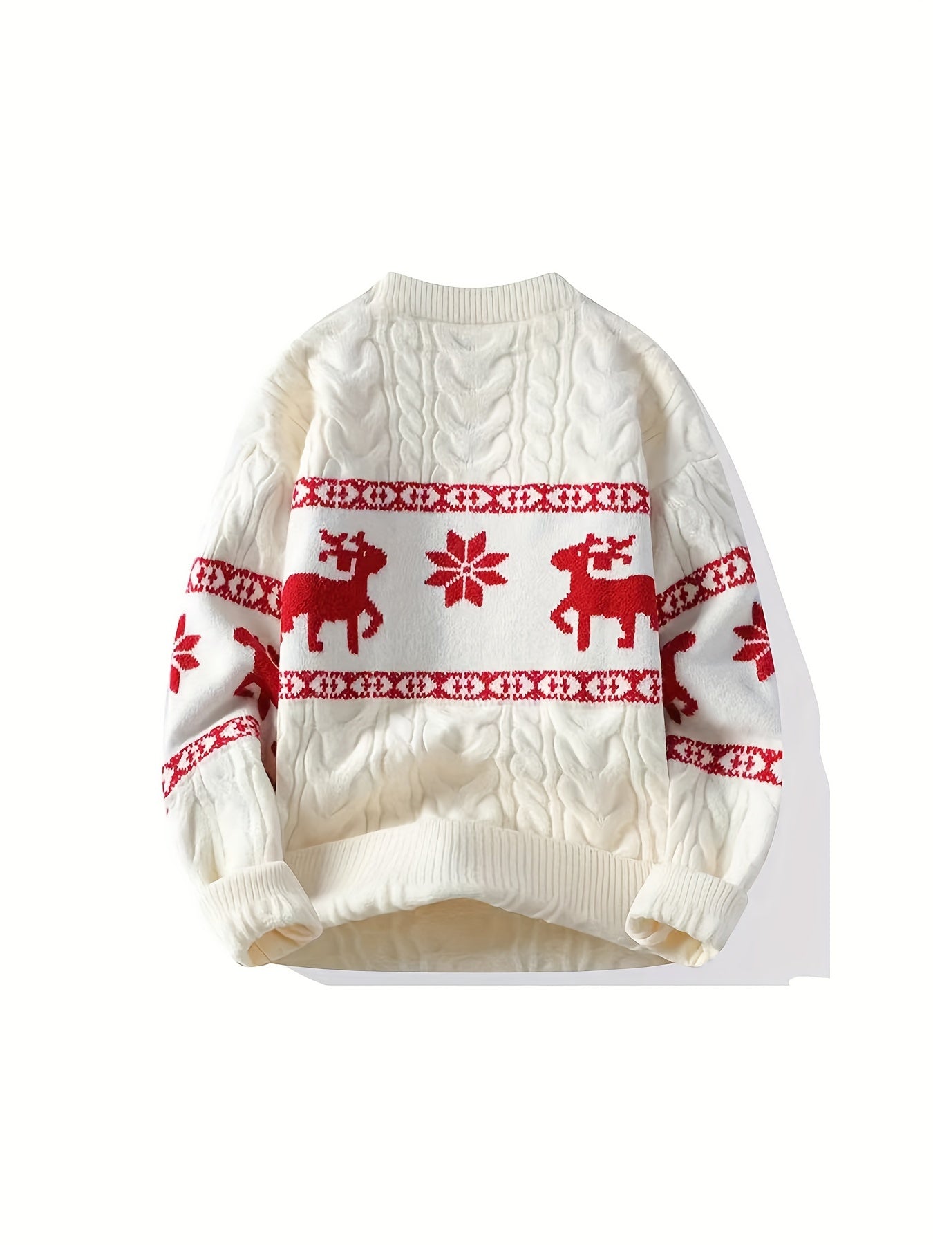 Christmas Reindeer Pattern Women's Acrylic Sweater Pullover - Casual Style, Round Neck, Loose Fit, Knit Fabric, Micro Elastic, Fall/Winter Collection