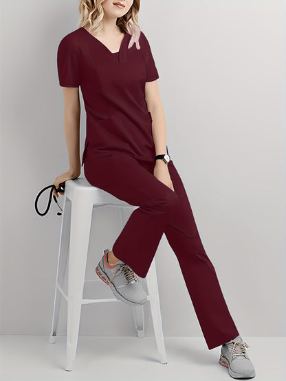 Women's Comfort-Fit Scrub Set – Two-Piece V-Neck Short Sleeve Top & Elastic Pants | Durable, Easy-Care Medical Uniforms for Healthcare Professionals