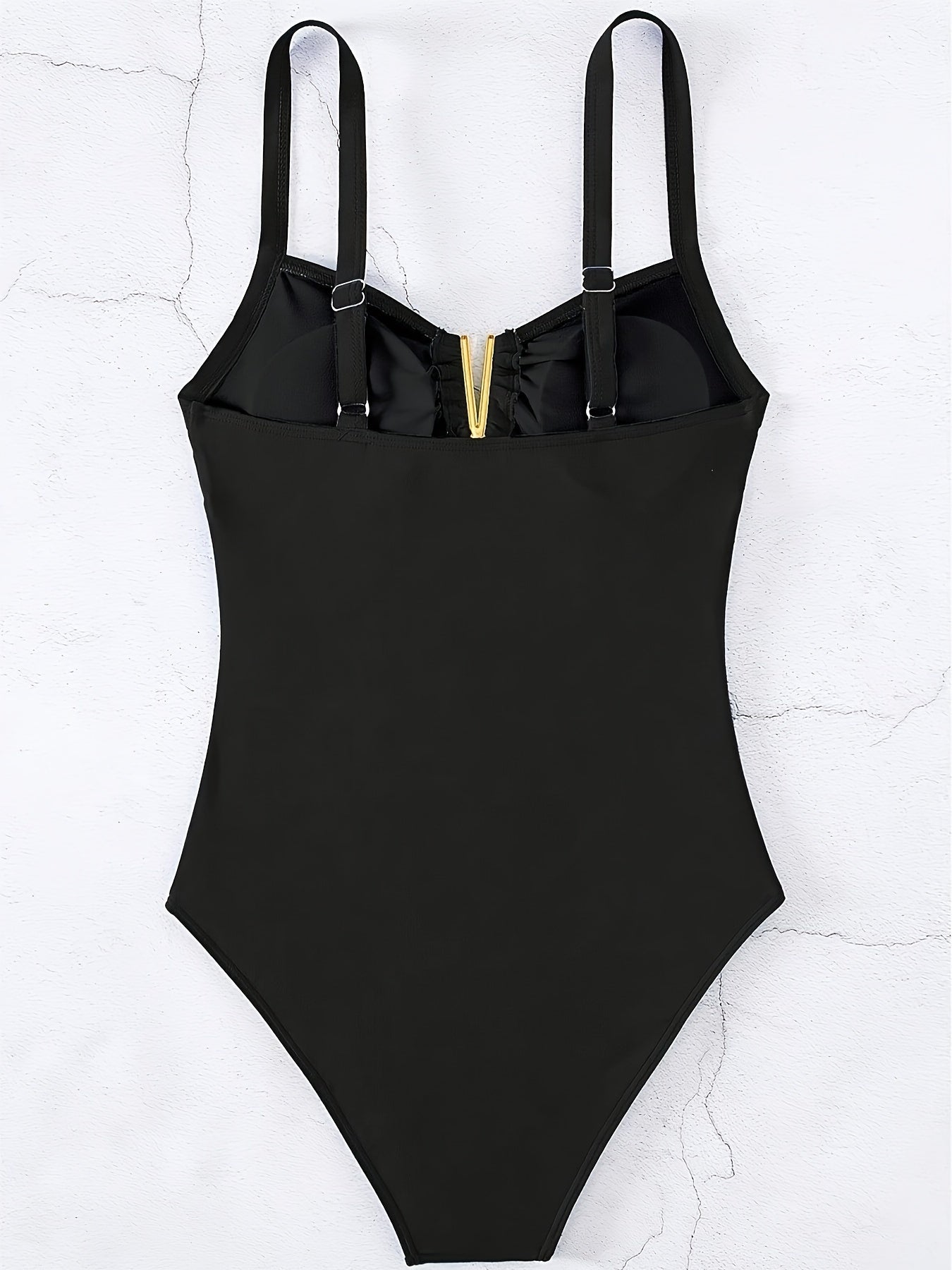 V-Notch Slimming One-piece Swimsuit, Hollow Out High Cut Bathing Suits -  Nylon & Spandex