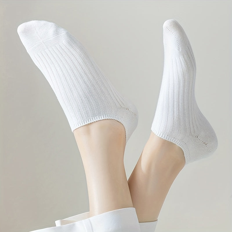 5/10 Pairs Solid Low Cut Socks, Simple & Breathable Unisex Invisible Socks, Women's Stockings & Hosiery