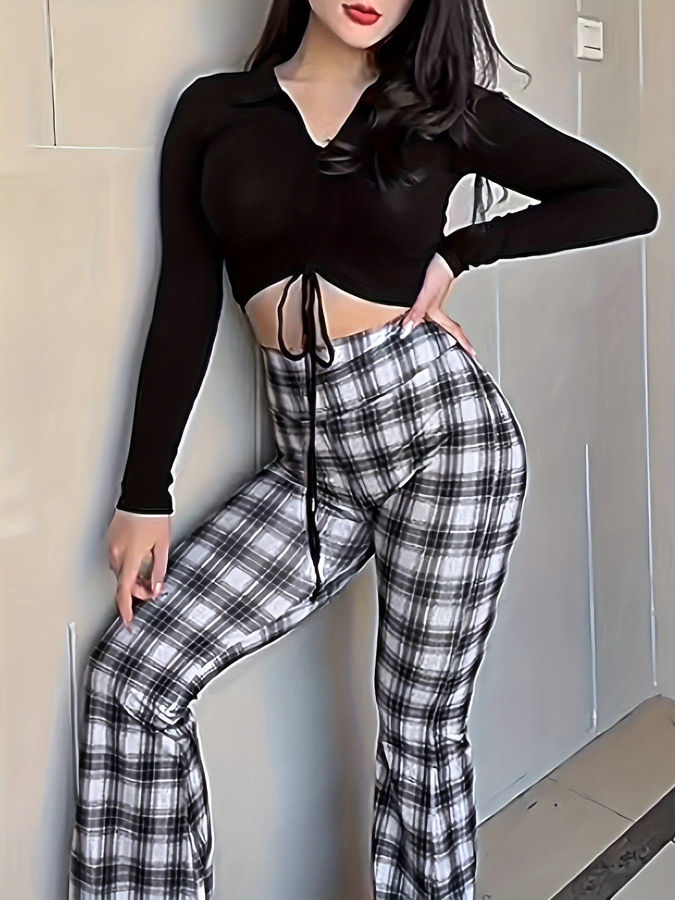 Vintage Plaid High-Waist Flared Pants - Sexy & Comfortable - LuxyXO