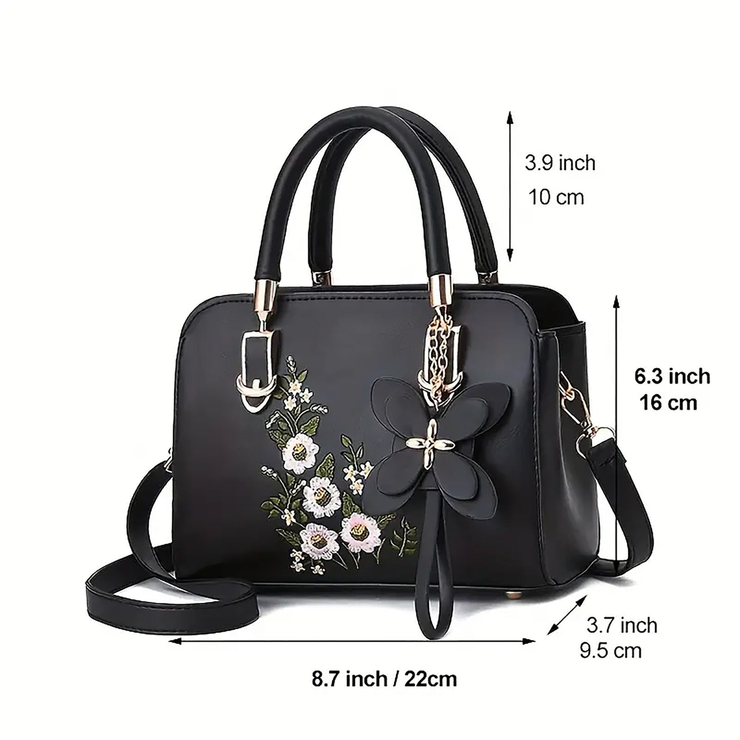 Floral Design Tote Bag With Adjustable Shoulder Strap And Zipper Closure, Elegant Design Crossbody Bag