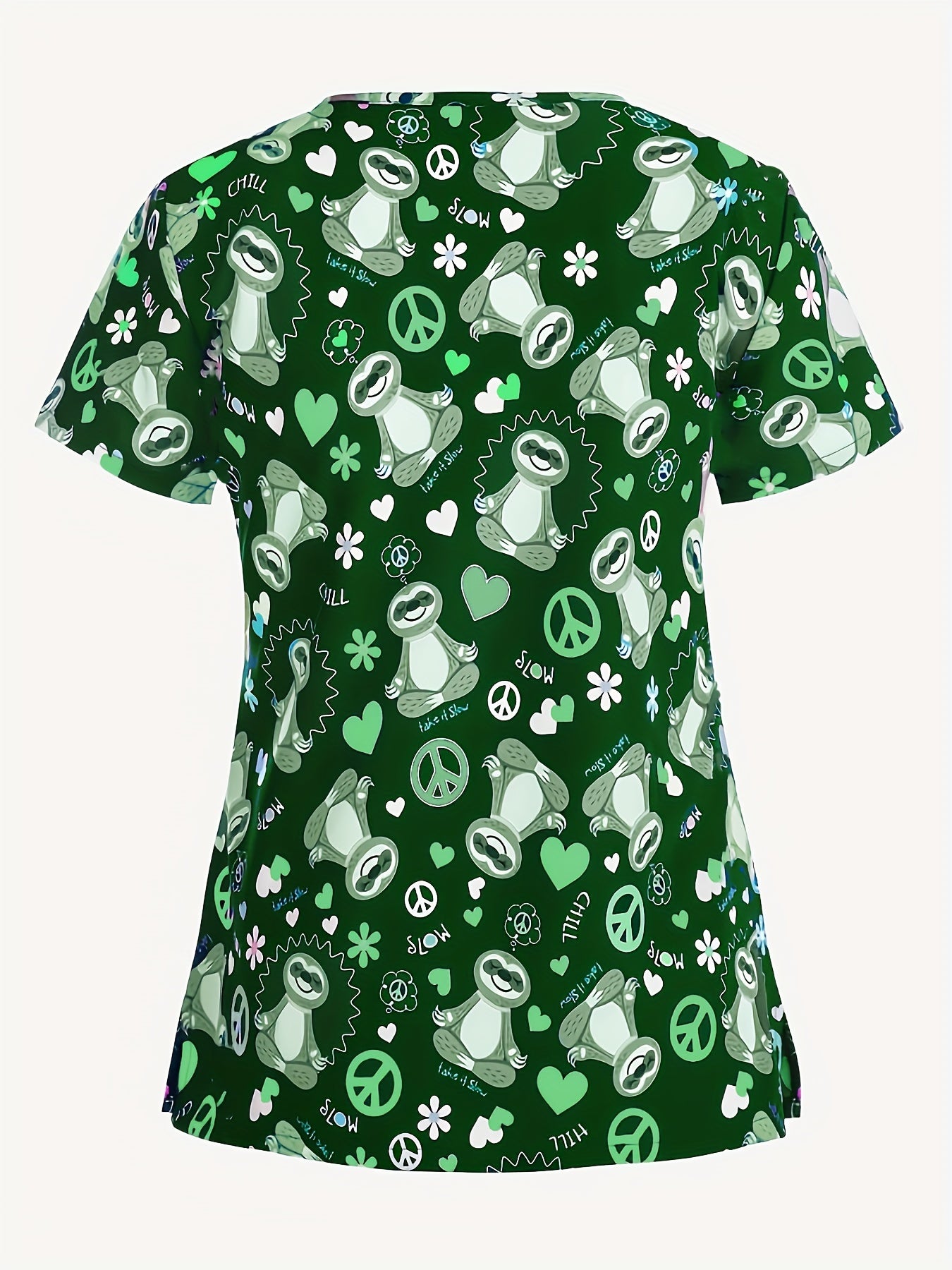 Sloth Print V-Neck Comfort Scrub Top - Soft, Breathable, and Functional Healthcare Uniform for Women - Perfect for Hospital, Dental Office, and Medical Professionals