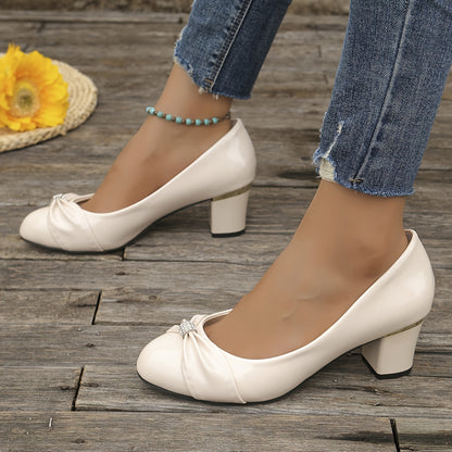 Chic Butterfly Buckle High Heel Pumps - Soft, Slip-On, Round-Toe, Comfortable, Formal Shoes with Shallow Mouth Design for Women