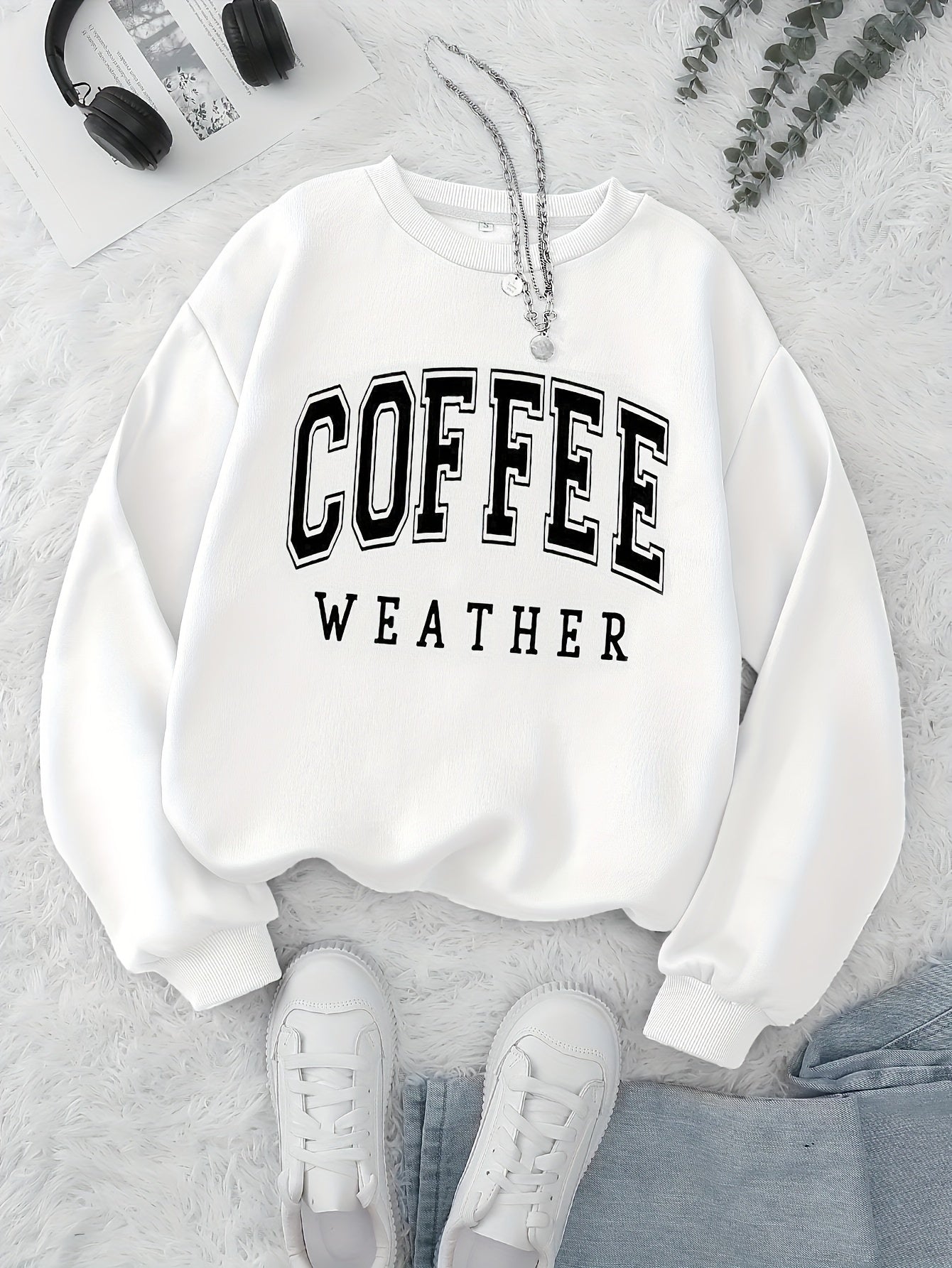 Sudadera acogedora para amantes del café: diseño informal, suave y con cuello redondo y manga larga