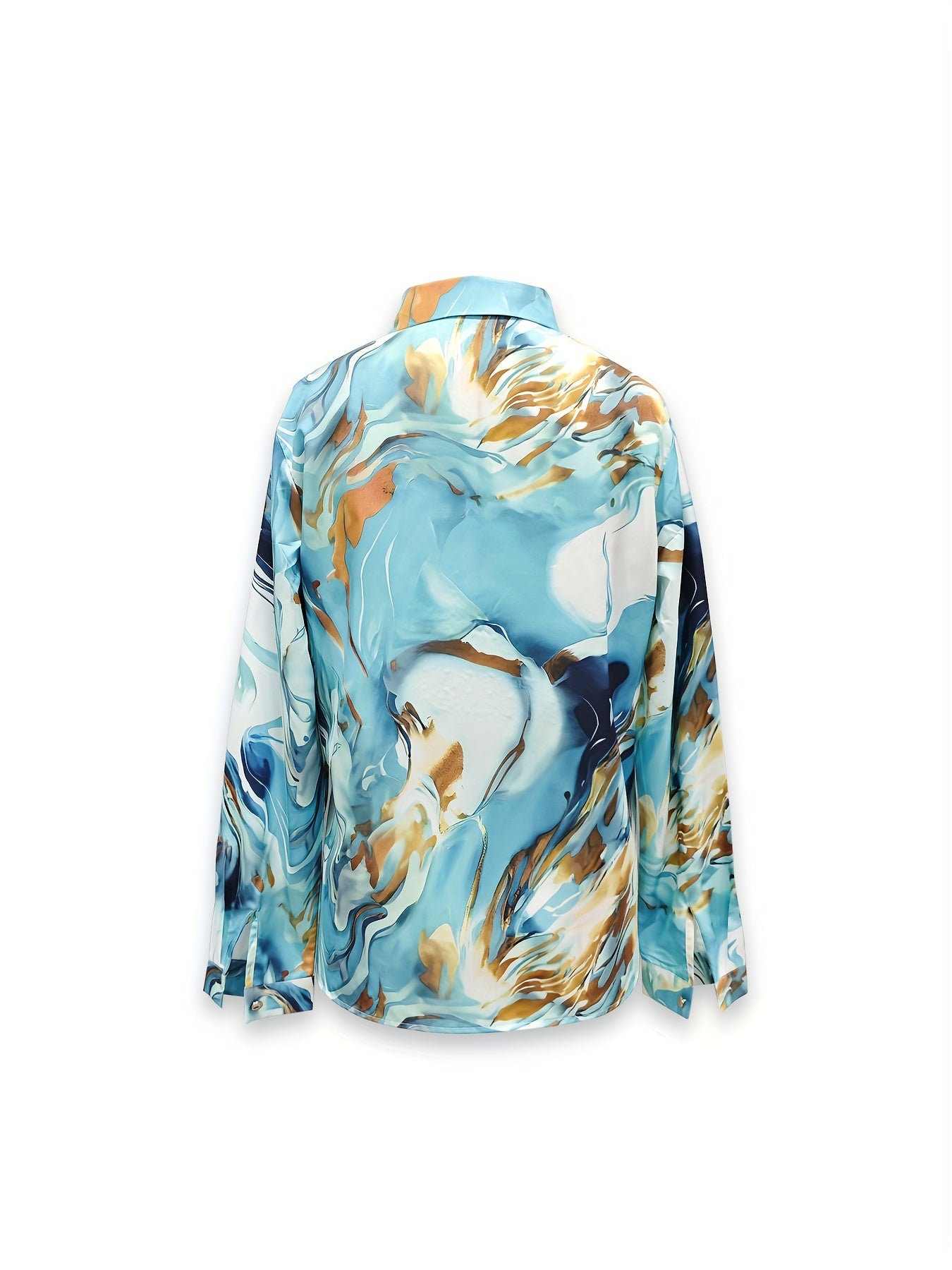 Blusa elegante con cuello de solapa y estampado integral, manga larga con botones en la parte delantera, estilo informal y elegante, perfecta para primavera y otoño. Ropa de mujer