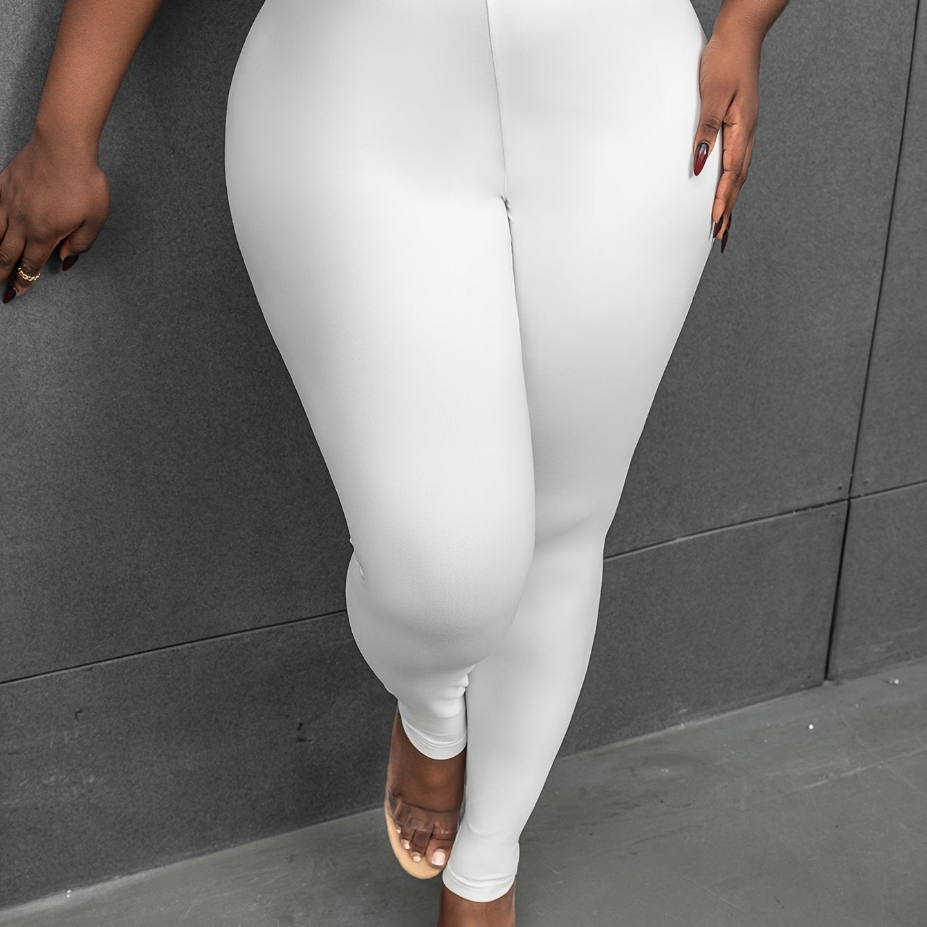 Plus Size Basic Leggings, Solid Elastic High Rise High Stretch