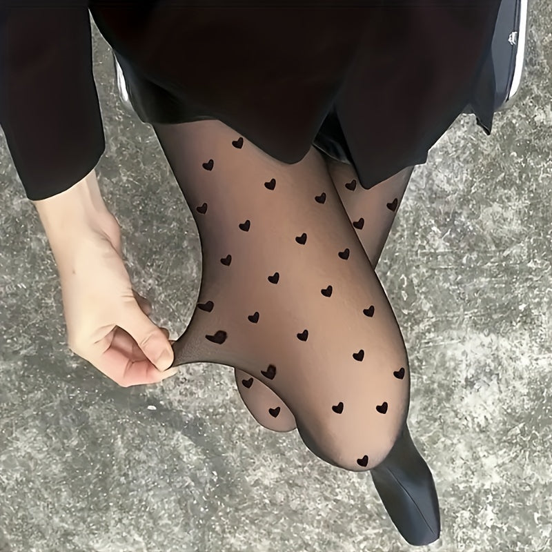 Figure Enhancing, Chic Heart & Polka Dot Sheer Tights for Women - Ultra-Thin, Stretchy Nylon Blend Pantyhose with High Waist