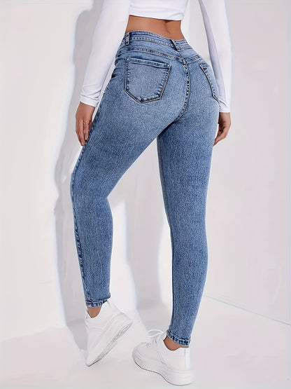 Women'S High Waist Stretch Skinny Jeans - Slim Fit, Butt Lifting, Blue Denim For Casual Everyday Wear