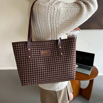 Chic Houndstooth Tote Bag for Women - Spacious & Stylish Shoulder Handbag