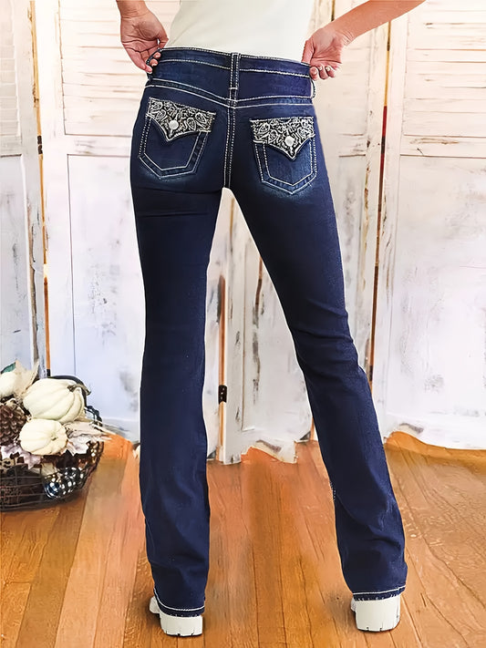 Stretchy Slim Fit Embroidered Jeans for Women - LuxyXO