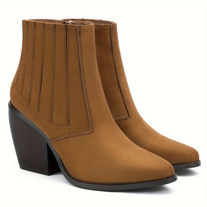Botines de vaquero con tacón grueso y cremallera lateral para mujer