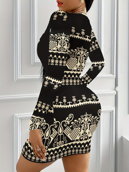 Vestido ajustado con escote en V y estilo vintage: mangas largas elegantes, corte favorecedor, tejido cómodo, prenda básica para primavera y otoño: ropa de mujer para mujeres con estilo