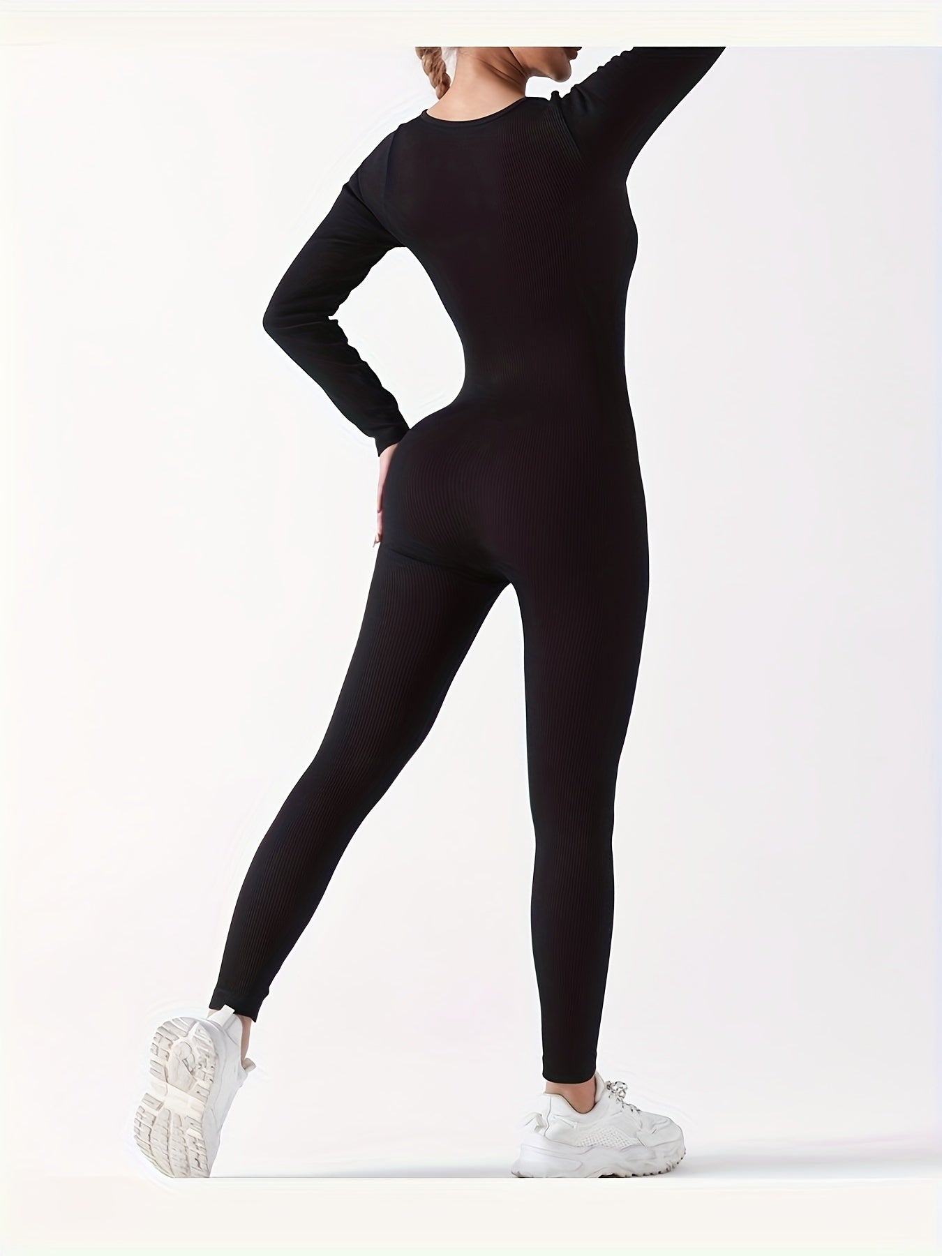 Mono deportivo acanalado para mujer QILD, mangas largas para otoño e invierno, material muy elástico, se adapta a las curvas del cuerpo, agradable para la piel y transpirable