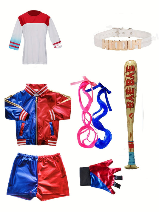 [Llegada rápida] Conjunto de disfraz de payaso vibrante para mujer - Conjuntos de trajes - Traje de fiesta temático bordado, listo para cosplay con accesorios para celebraciones de Halloween