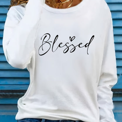 Camiseta de cuello redondo Blessed, camiseta informal de manga larga