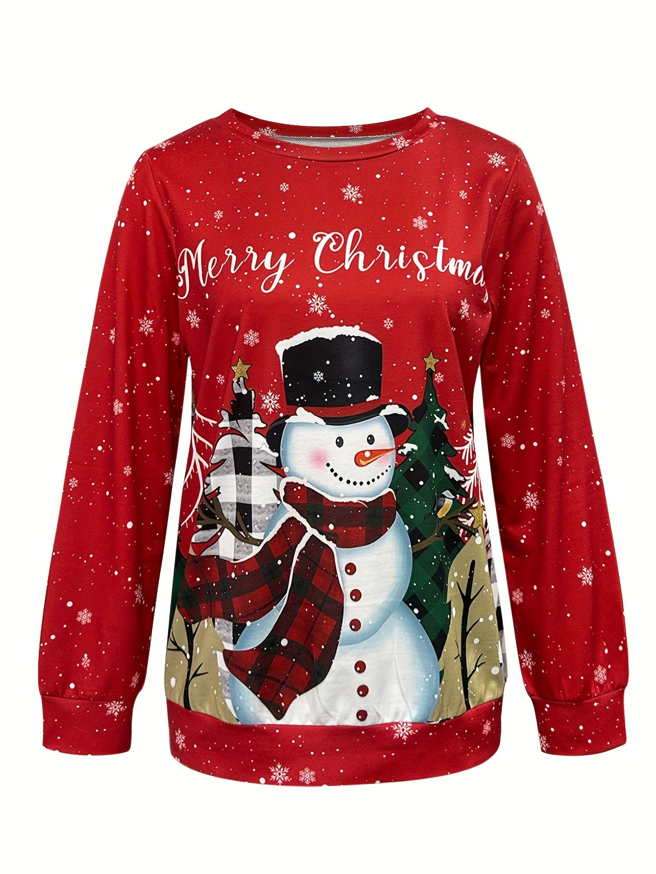 Cozy Snowman Print Pullover Sweatshirt - Soft, Casual, Long Sleeve Crew Neck Design for Fall & Winter - Women's Comfortable Clothing for Everyday Wear